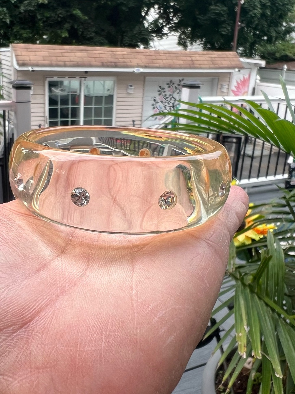 Clear Lucite Bangle Bracelet with Rhinestones
